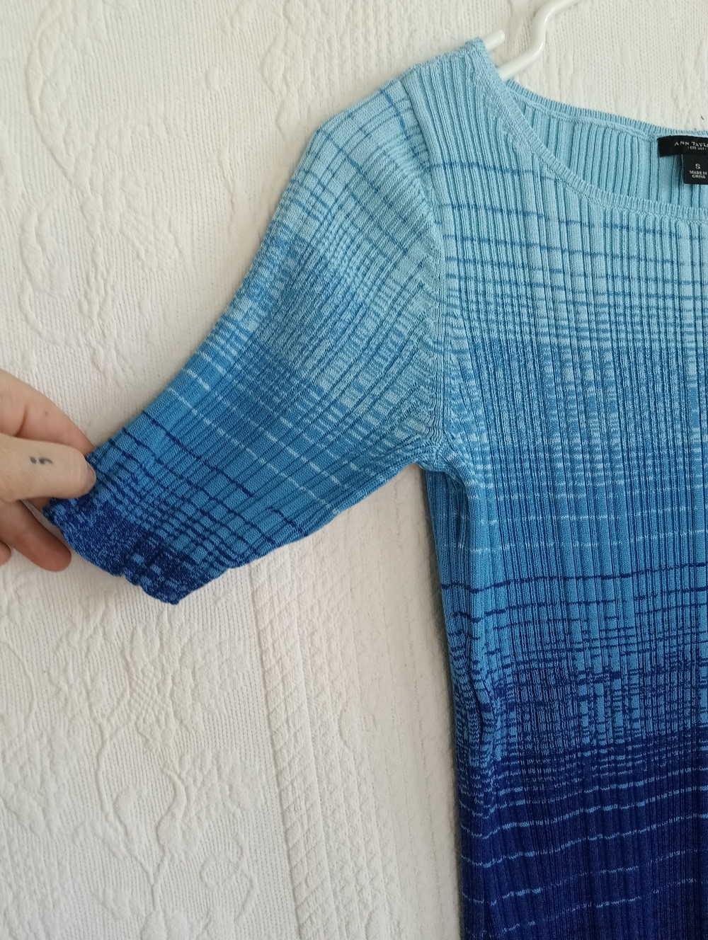 Ann Taylor Ombre Blue Knit Midi Dress Stretch Bodycon Sapphire Work Business SM - Picture 5 of 8